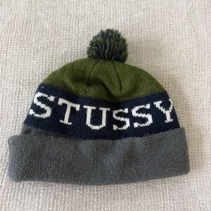 Stussy Olive and Charcoal Knit Beanie